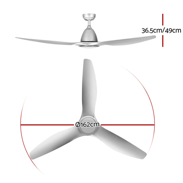 Devanti 64 Inch Ceiling Fan Dc Motor W/Light W/Remote Silver Ceiling Fans
