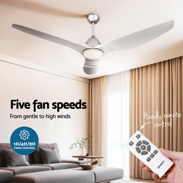 Devanti 64 Inch Ceiling Fan Dc Motor W/Light W/Remote Silver Ceiling Fans