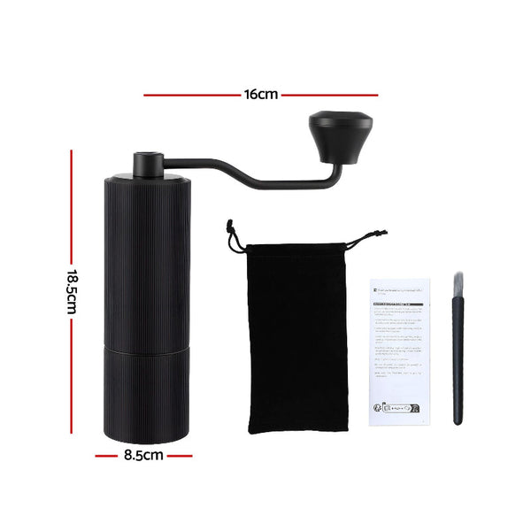 Devanti Manual Coffee Grinder: 24 Settings Portable Burr Mill Black Coffee Grinders