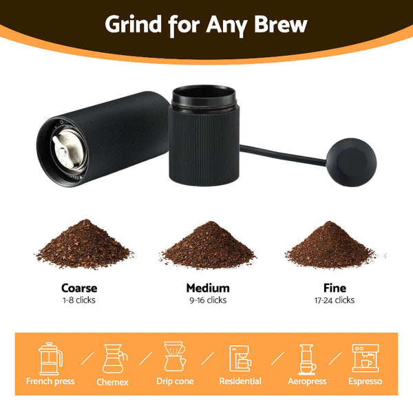 Devanti Manual Coffee Grinder: 24 Settings Portable Burr Mill Black Coffee Grinders