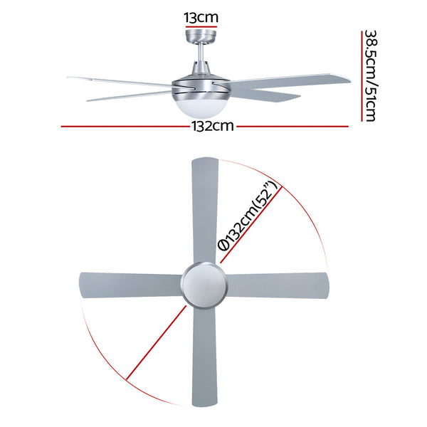 Devanti 52'' Ceiling Fan Ac Motor W/Light W/Remote Silver Ceiling Fans
