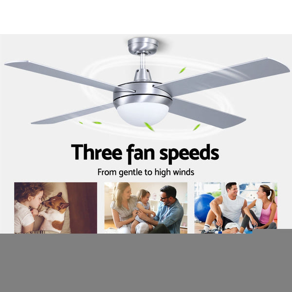 Devanti 52'' Ceiling Fan Ac Motor W/Light W/Remote Silver Ceiling Fans
