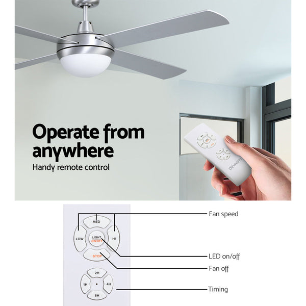 Devanti 52'' Ceiling Fan Ac Motor W/Light W/Remote Silver Ceiling Fans