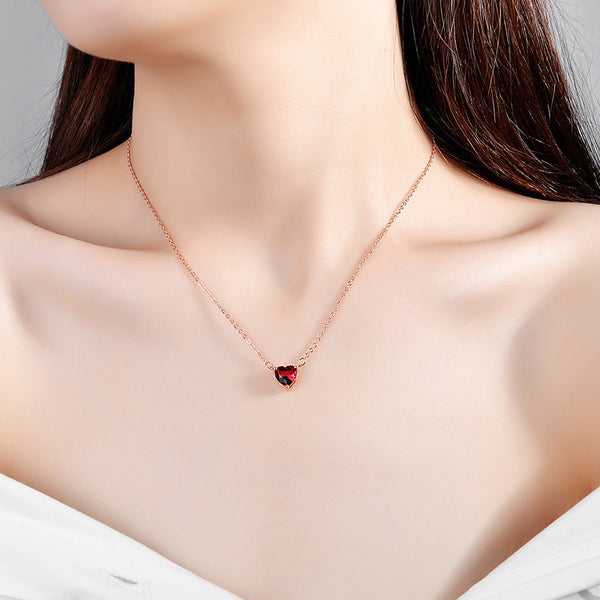 Exquisite Red Heart Pendant Necklace Cubic Zirconia Crystal Chain For Women Short Charm Jewelry Gifts Necklaces & Pendants