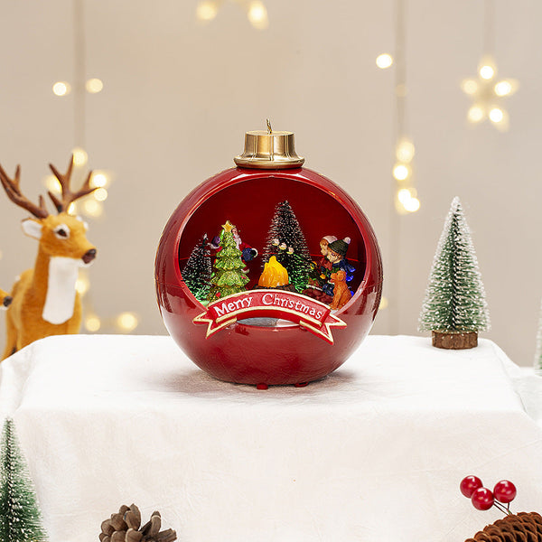 Christmas Light Up Musical Red Ball House Ornament Classical Resin Holiday Decoration Seasonal Decorations