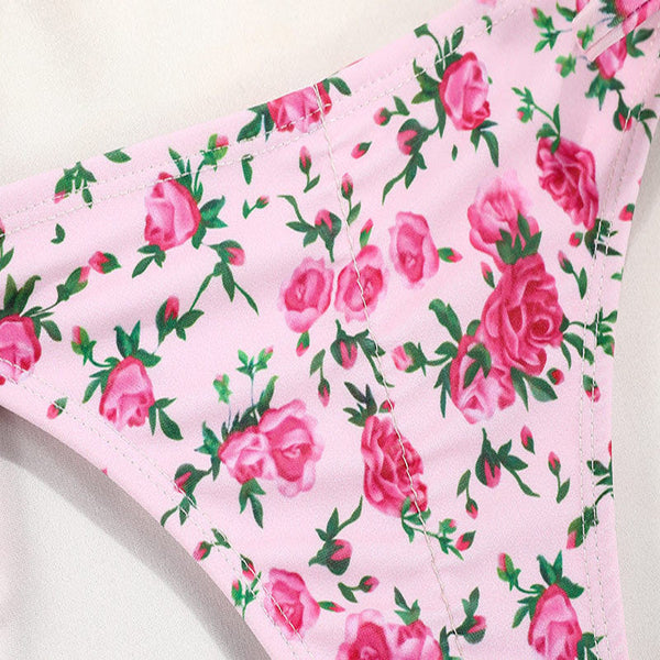 Floral Print Strap Bikini For Women European And American Style Swimwear