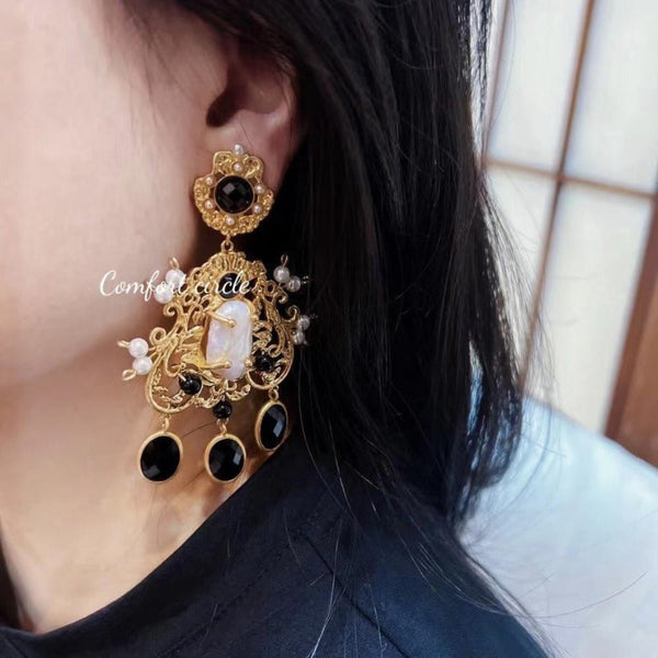 Veile Studios Baroque Pearl Zircon Pendant Air Aesthetic Style For Versatile Wear Earrings