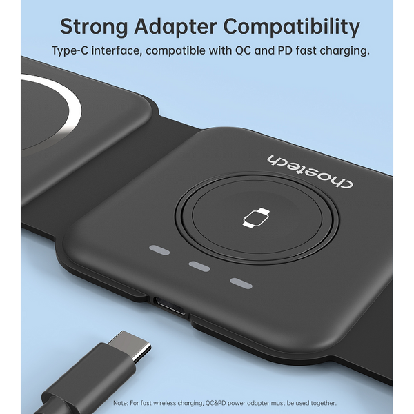 Choetech T588 F Bk 3 In 1 Foldable Fast Wireless Charger For Phone/Watch/Earphone Chargers & Cradles