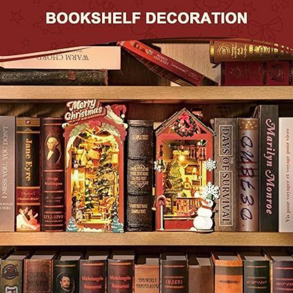 Robotime Diy Miniature Dollhouse Wood Kit Book Nook Shelf Insert Kit Christmas Street With Led Lights Tgc06 Puzzles