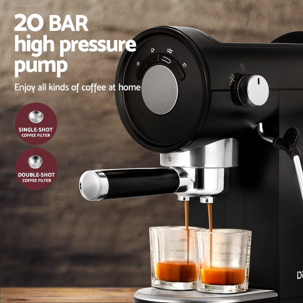 Devanti 20 Bar Coffee Machine Espresso Cafe Maker Black Espresso & Cappuccino Machines
