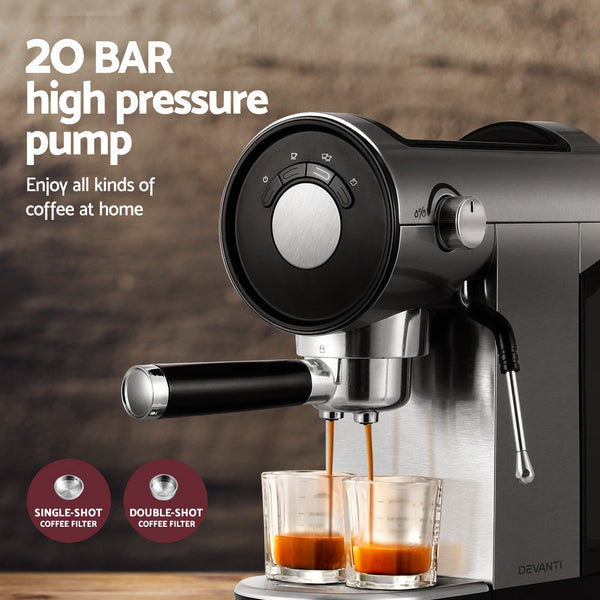 Devanti 20 Bar Coffee Machine Espresso Cafe Maker Espresso & Cappuccino Machines