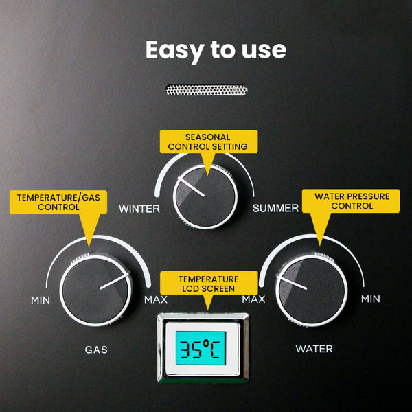 Thermomate Gas Outdoor Camping Hot Water Heater System With 12V Pump Shower Head Black Water Heaters