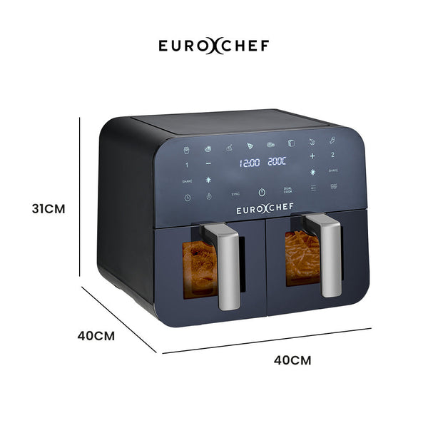 Eurochef 9L Dual Zone Air Fryer Electric Digital Airfryer Twin Drawers Black/Silver Air Fryers