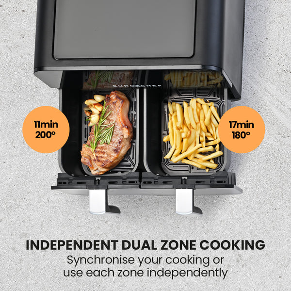 Eurochef 9L Dual Zone Air Fryer Electric Digital Airfryer Twin Drawers Black/Silver Air Fryers