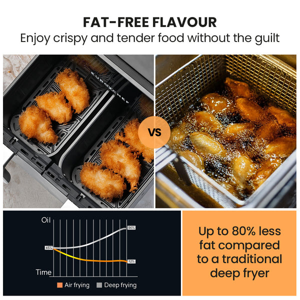 Eurochef 9L Dual Zone Air Fryer Electric Digital Airfryer Twin Drawers Black/Silver Air Fryers