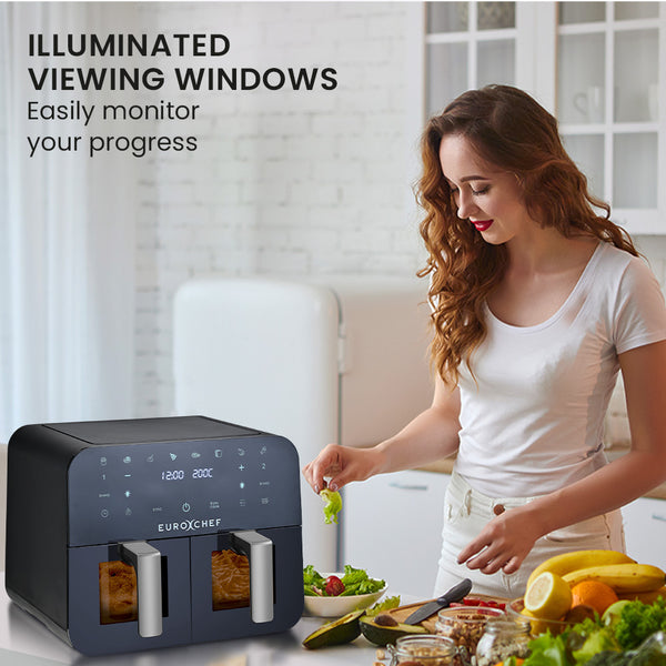 Eurochef 9L Dual Zone Air Fryer Electric Digital Airfryer Twin Drawers Black/Silver Air Fryers