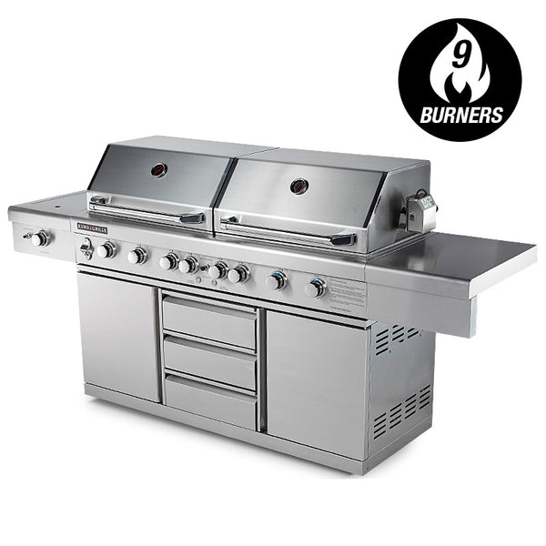 Eurogrille 9 Burner Outdoor Bbq Grill Barbeque Gas Stainless Steel Kitchen Commercial Barbecues Grills & Smokers