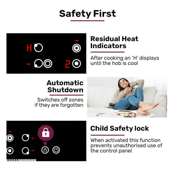 Eurochef 90Cm 5 Zone Ceramic Cooktop 8900W Electric Flexizone Adjustable Size Hobs Touch Controls Cooktops