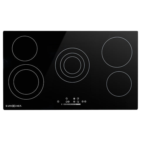 Eurochef 90Cm 5 Zone Ceramic Cooktop 8900W Electric Flexizone Adjustable Size Hobs Touch Controls Cooktops