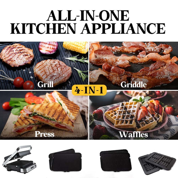 Eurochef 4 In 1 Smart Multi Contact Grill And Sandwich Panini Press With Waffle Maker Plates Grills & Sandwich Makers