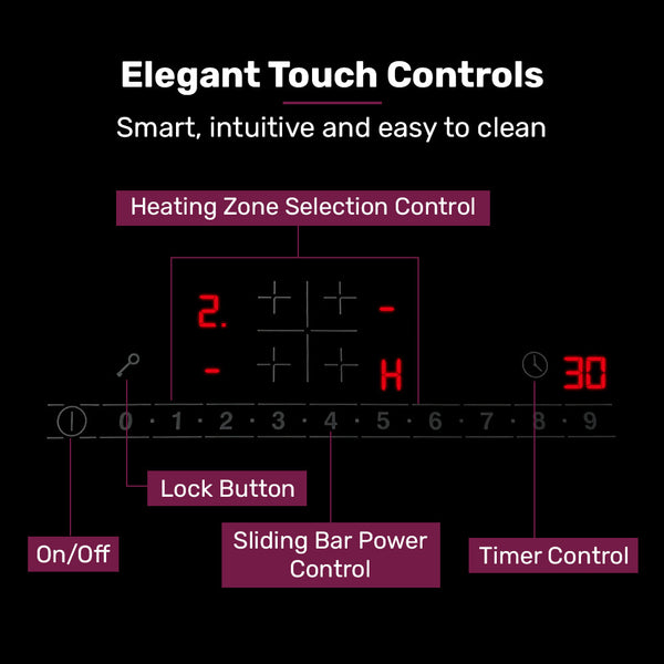Eurochef 60Cm 4 Zone Induction Cooktop 6800W Electric Touch Controls Cooktops