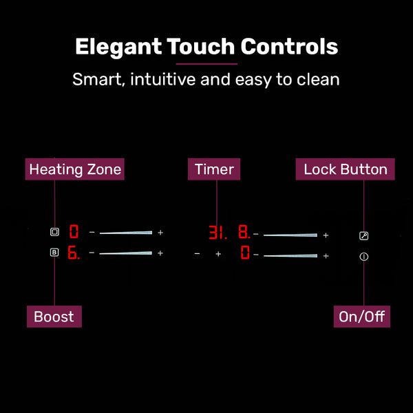 Eurochef 60Cm 4 Zone Induction Cooktop 7200W Electric Dual Link Bridged Hobs Touch Controls Cooktops