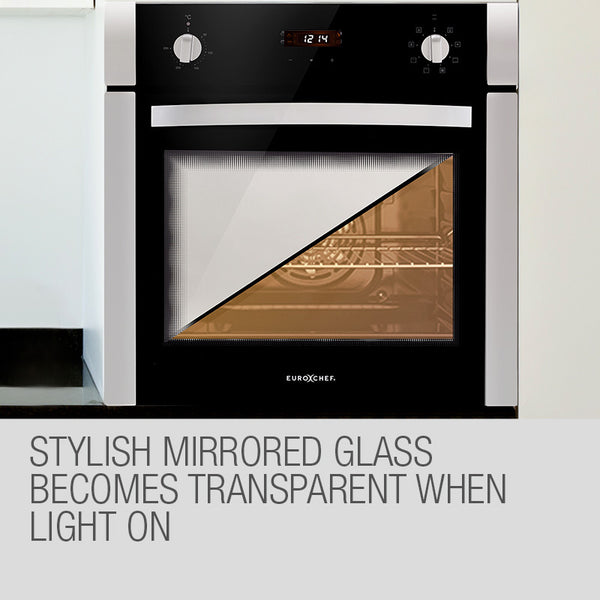 Eurochef 60Cm Stainless Built In 70L Grill 8 Function Fan Forced Electric Wall Oven Ovens