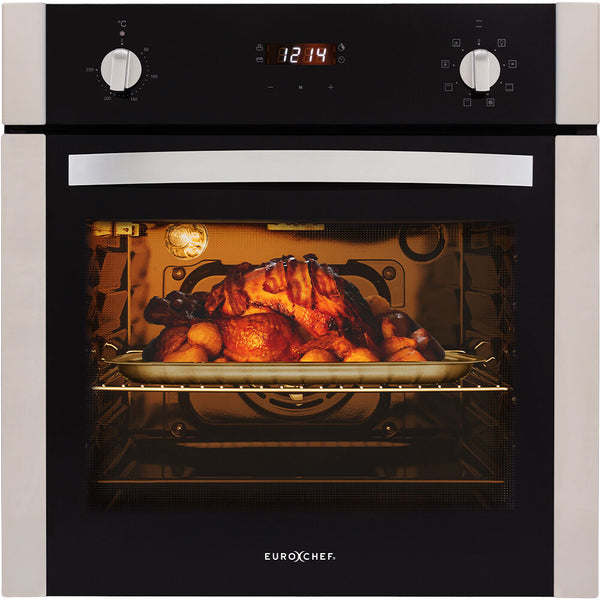 Eurochef 60Cm Stainless Built In 70L Grill 8 Function Fan Forced Electric Wall Oven Ovens