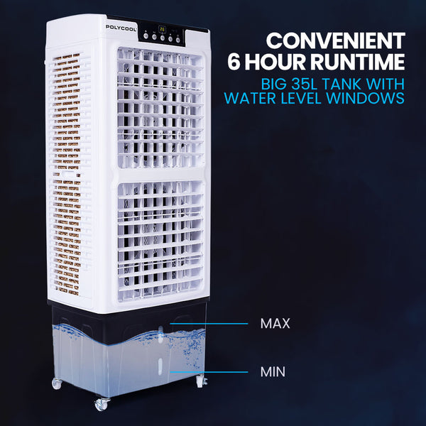 Polycool 35L 220W Portable Evaporative Air Cooler 24 Hour Timer In 1 Cooling Fan W/ Remote Portable Air Conditioners