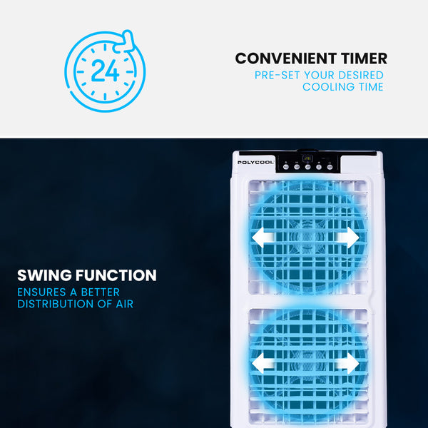 Polycool 35L 220W Portable Evaporative Air Cooler 24 Hour Timer In 1 Cooling Fan W/ Remote Portable Air Conditioners