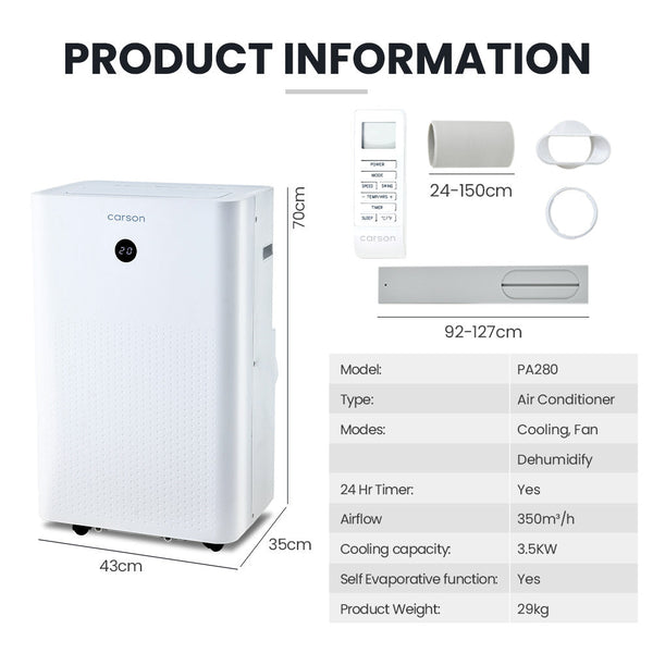 Carson 3.5Kw Portable Air Conditioner With Dehumidifier Mode & Fan Cooler Portable Air Conditioners