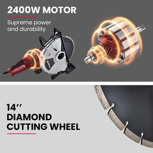 Baumr Ag 2400W Electric Concrete Saw 355Mm Demolition Cutter Wet Dry Tool Circular Cutting Concrete Saws
