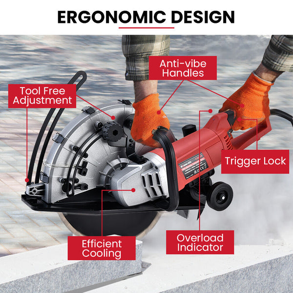 Baumr Ag 2400W Electric Concrete Saw 355Mm Demolition Cutter Wet Dry Tool Circular Cutting Concrete Saws