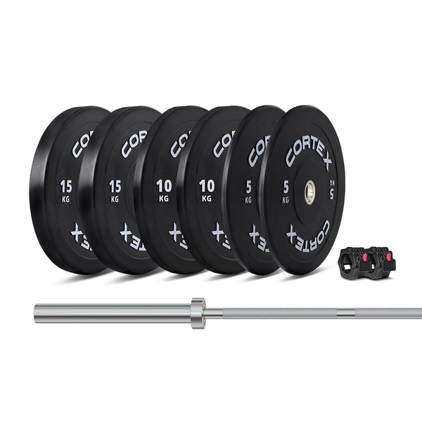 Cortex 75Kg Black Series V3 Bumper Plate Set With Athena100 Barbell Weight Plates