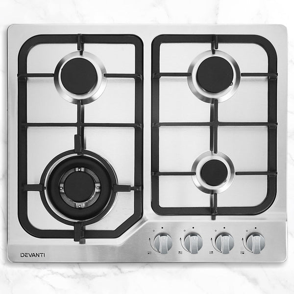 Devanti Gas Cooktop 60Cm 4 Burner Silvir Cooktops