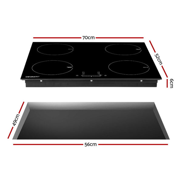 Devanti Electric Induction Cooktop 70Cm Ceramic 4 Zones Stove Top Hot Plate 7000W Cooktops