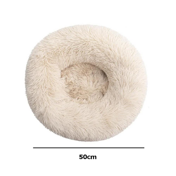 Elosung Calming Donut Pet Bed Soft Faux Fur Anti Anxiety Fluffy Round For Cats And Small Dogs (Light Brown)50Cm Pet Beds