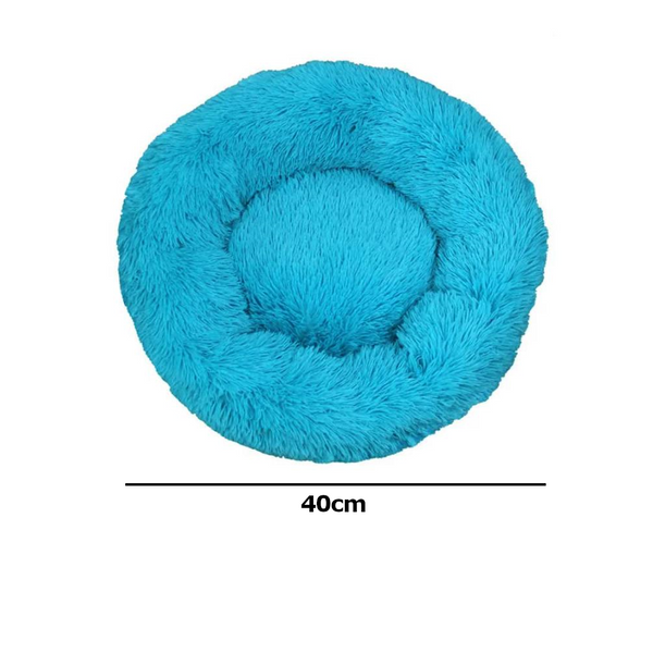 Calming Donut Pet Bed Soft Faux Fur Anti Anxiety Fluffy Round For Cats And Small Dogs (Blue)40Cm Pet Beds