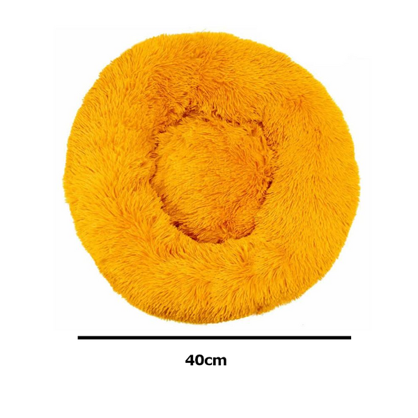 Calming Donut Pet Bed Soft Faux Fur Anti Anxiety Fluffy Round For Cats And Small Dogs (Golden Yellow)40Cm Pet Beds