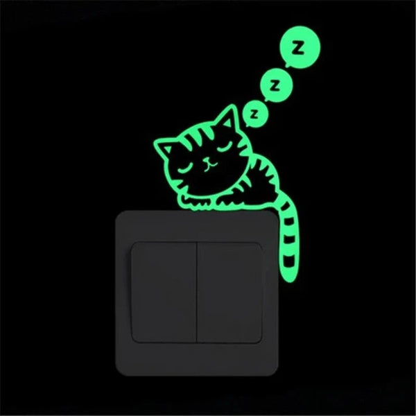 Cartoon Luminous Switch Sticker Glow In The Dark Home Decor Kids Room Decoration Decal Cat Fairy Moon Star Wall Stickers