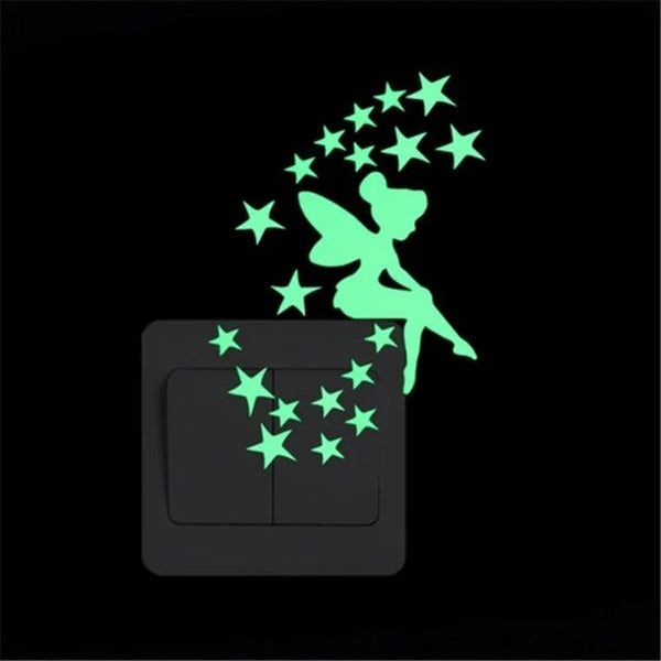 Cartoon Luminous Switch Sticker Glow In The Dark Home Decor Kids Room Decoration Decal Cat Fairy Moon Star Wall Stickers