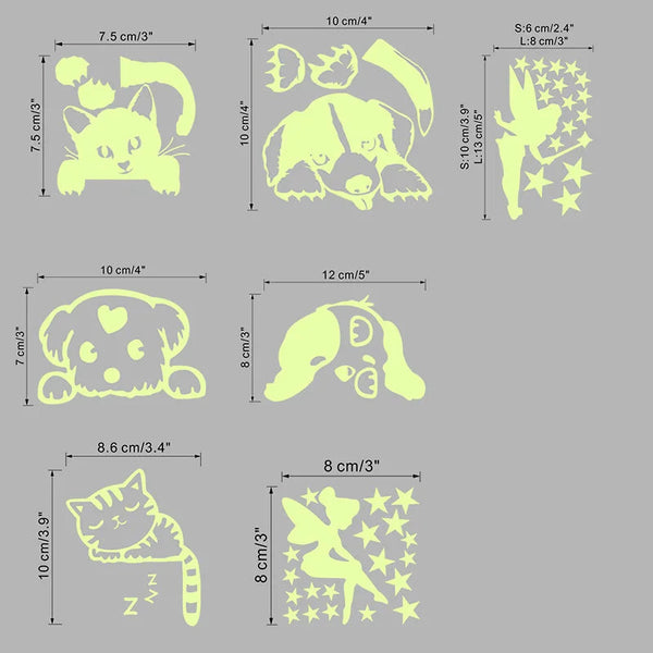 Cartoon Luminous Switch Sticker Glow In The Dark Home Decor Kids Room Decoration Decal Cat Fairy Moon Star Wall Stickers