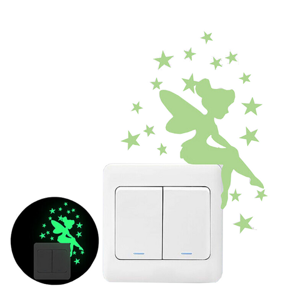 Cartoon Luminous Switch Sticker Glow In The Dark Home Decor Kids Room Decoration Decal Cat Fairy Moon Star Wall Stickers