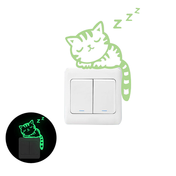 Cartoon Luminous Switch Sticker Glow In The Dark Home Decor Kids Room Decoration Decal Cat Fairy Moon Star Wall Stickers