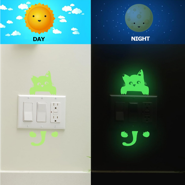 Cartoon Luminous Switch Sticker Glow In The Dark Home Decor Kids Room Decoration Decal Cat Fairy Moon Star Wall Stickers