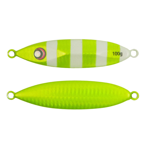 Finesse Slow Pitch Flutter Jig 100Gm Chartruese 2 Pack Baits & Lures