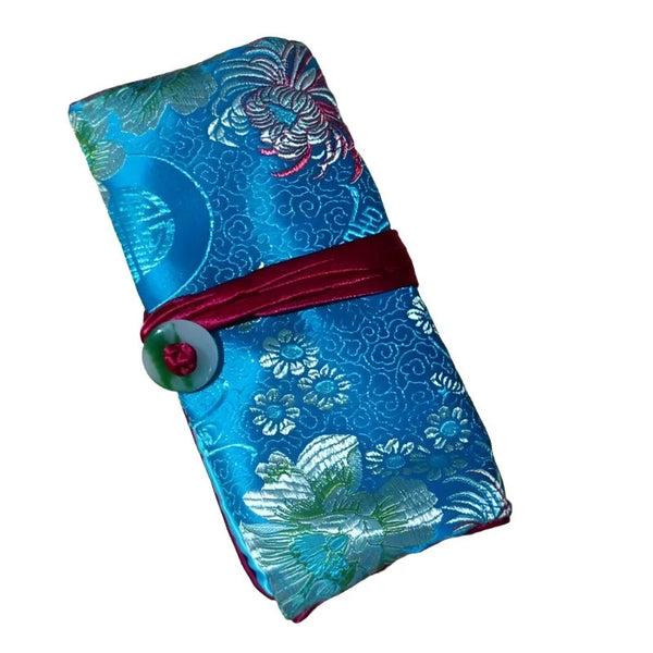 Chinese Silk Brocade Jewelry Roll Up Bags Travel Storage Pouch For Accessories Boxes & Cases