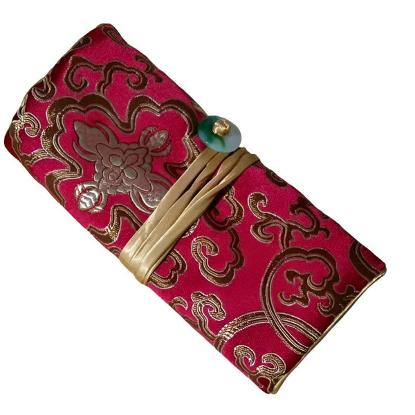 Chinese Silk Brocade Jewelry Roll Up Bags Travel Storage Pouch For Accessories Boxes & Cases