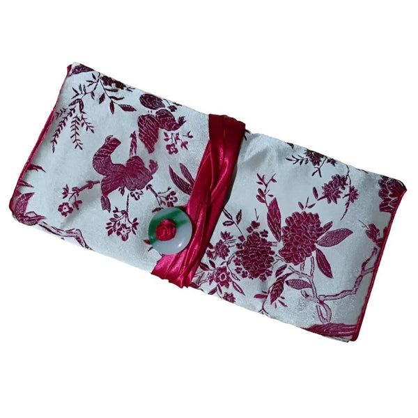 Chinese Silk Brocade Jewelry Roll Up Bags Travel Storage Pouch For Accessories Boxes & Cases