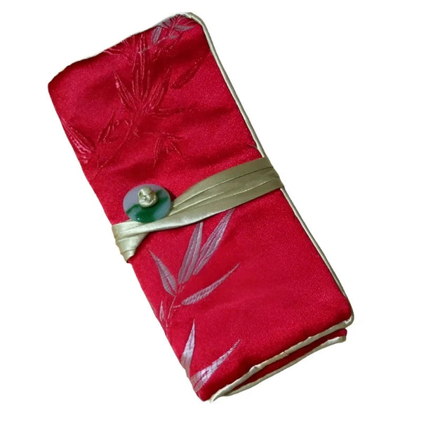 Chinese Silk Brocade Jewelry Roll Up Bags Travel Storage Pouch For Accessories Boxes & Cases